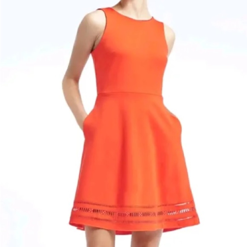Banana Republic sleeveless eyelet fit and flare orange v back mini dress